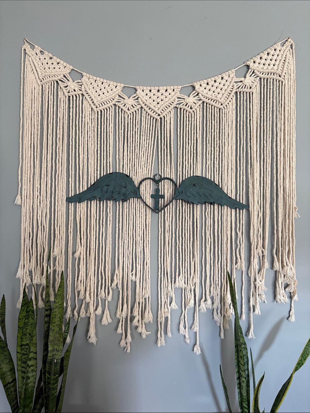 Teal Winged Heart Accent Wall Decor (Macramé not included) - Picture 2 of 2